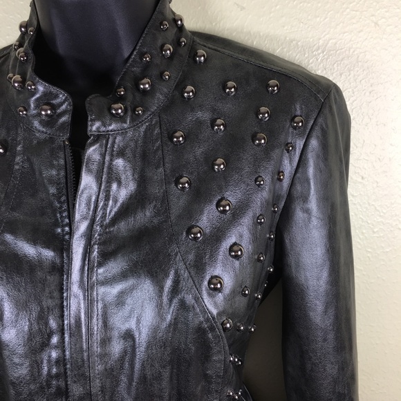 Cristina V Jackets & Coats Cristina V Faux Leather Gray Stud Jacket